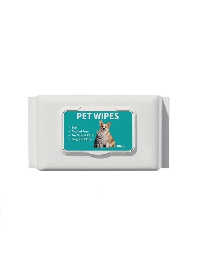 مناديل مبللة للحيوانات الأليفة، خالية من الكحول، خالية من العطور، مضادة للحساسية، لتنظيف وتجميل أقدام الكلاب والقطط ووجوهها (80 منديلًا) - Image 2